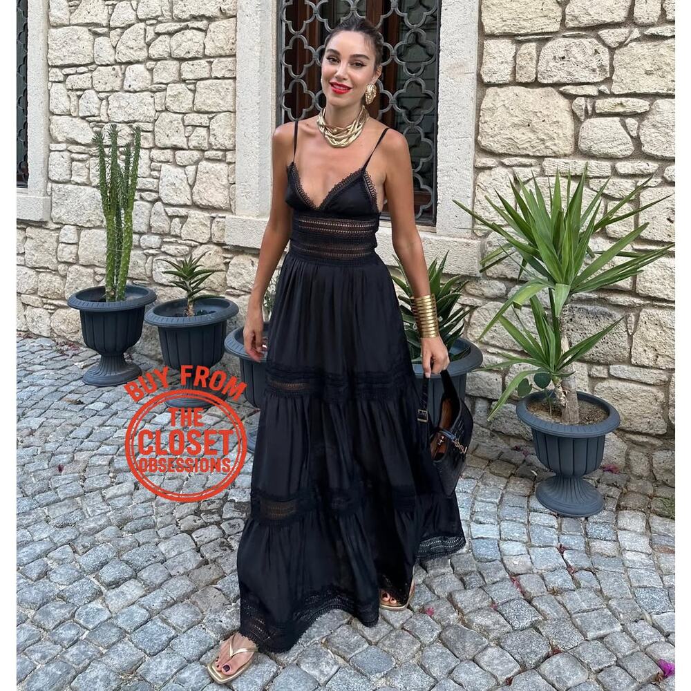 Mango NWT Black Lace Panel A Line Maxi Dress 4 8 - Picture 15 of 16
